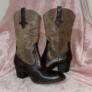 Born Leather Sonoma Western Mid-Calf Boots w/ Comfort Sole in Ebony (Brown)